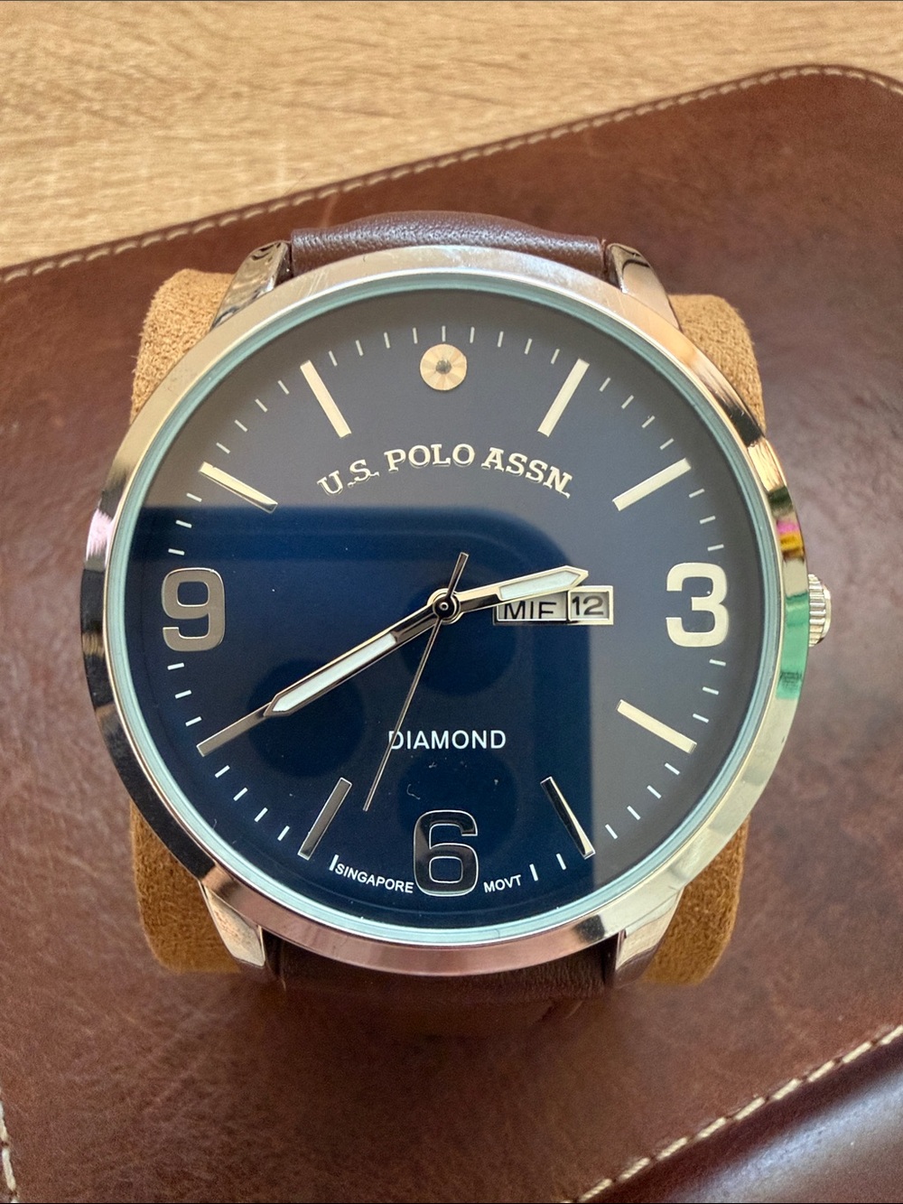 U.S. Polo Assn. Blue Dial Men's Watch with Brown Leather Strap